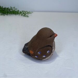 Vintage Made in Norway Brown Hand Painted Bird Ceramic Pottery Orange Black